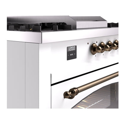 ILVE Nostalgie II 60" White Dual Fuel Range with 7 Burners, Griddle and French Top Triple Glass Door Natural Gas