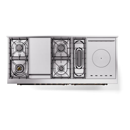 ILVE Nostalgie II 60" White Dual Fuel Range with 7 Burners, Griddle and French Top Triple Glass Door Natural Gas