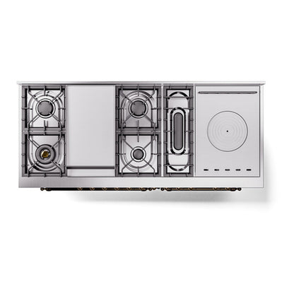 ILVE Nostalgie II 60" Burgundy Dual Fuel Range with 7 Burners, Griddle and French Top Solid Door Natural Gas