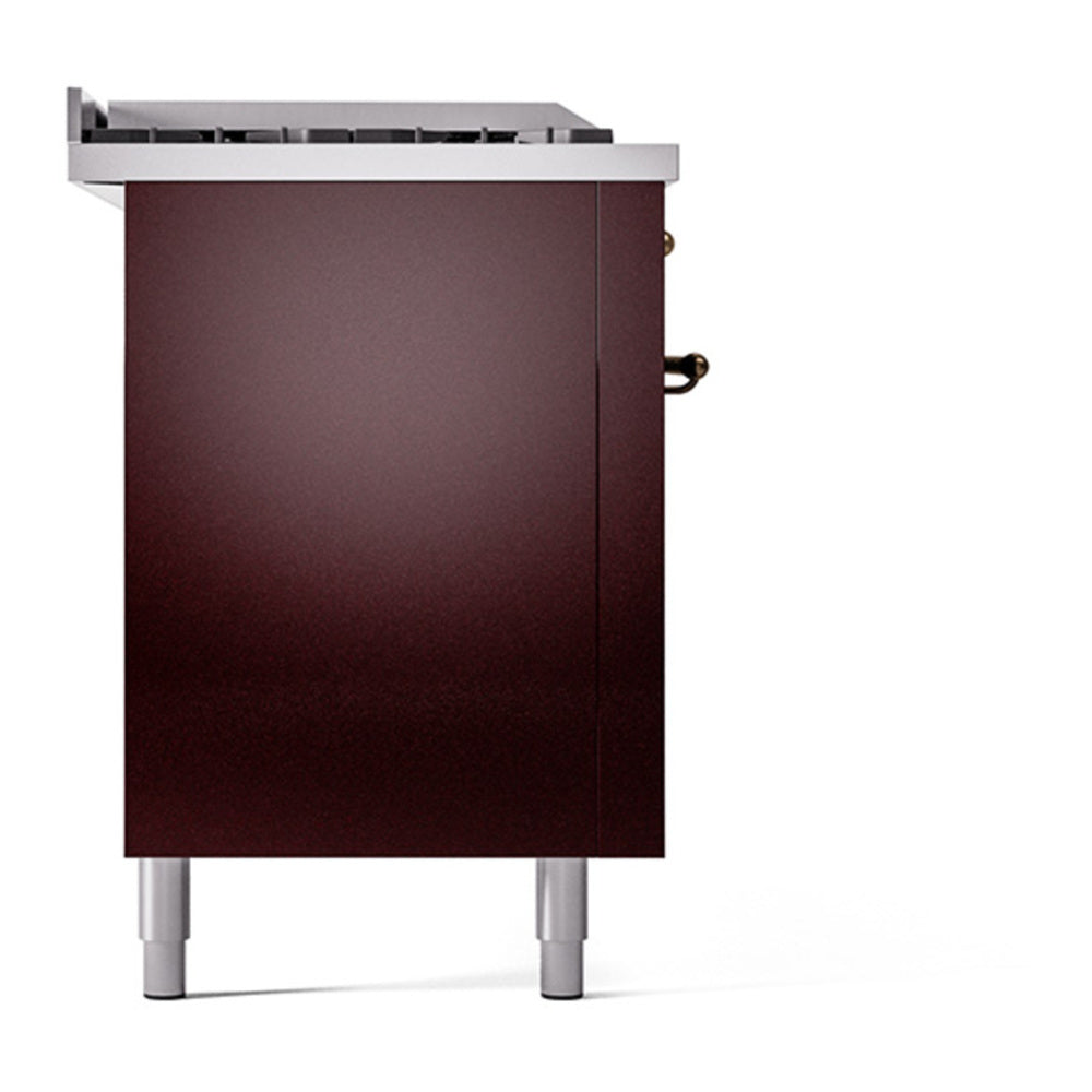 ILVE Nostalgie II 60" Burgundy Dual Fuel Range with 7 Burners, Griddle and French Top Solid Door Natural Gas