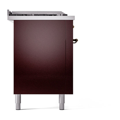 ILVE Nostalgie II 60" Burgundy Dual Fuel Range with 7 Burners, Griddle and French Top Solid Door Natural Gas