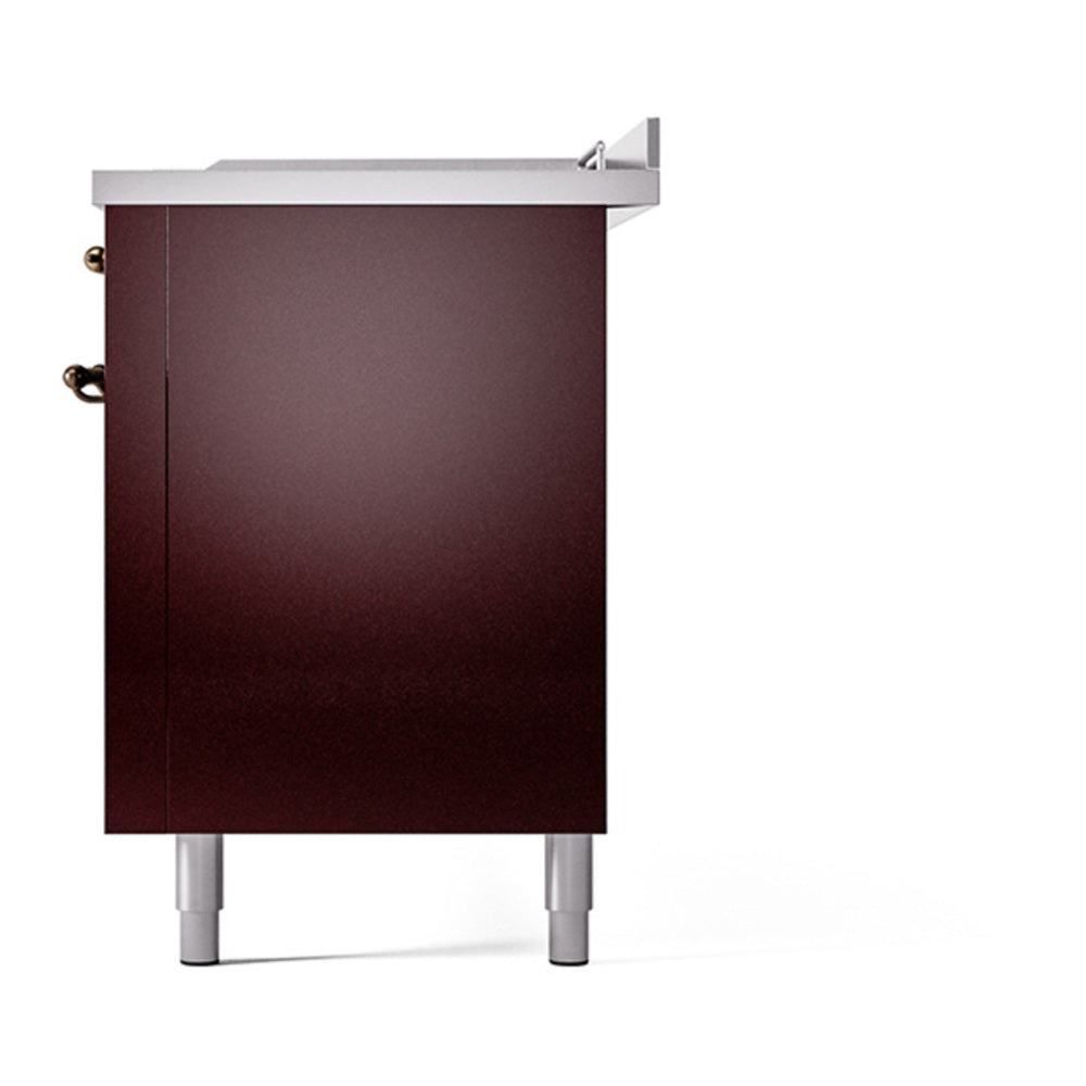 ILVE Nostalgie II 60" Burgundy Dual Fuel Range with 7 Burners, Griddle and French Top Solid Door Natural Gas