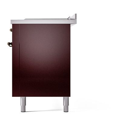 ILVE Nostalgie II 60" Burgundy Dual Fuel Range with 7 Burners, Griddle and French Top Solid Door Natural Gas