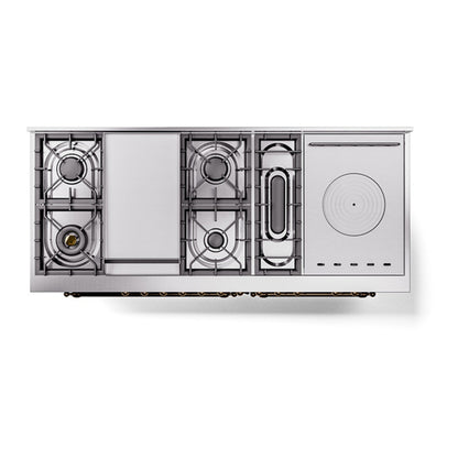 ILVE Nostalgie II 60" Midnight Blue Dual Fuel Range with 7 Burners, Griddle and French Top Solid Door Natural Gas
