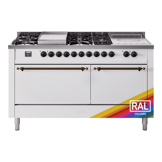 ILVE Nostalgie II 60" RAL Dual Fuel Range with 7 Burners, Griddle and French Top Solid Door Natural Gas