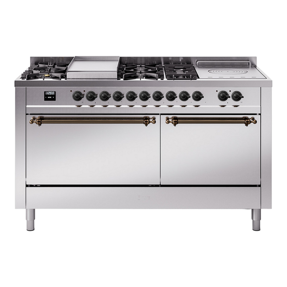 ILVE Nostalgie II 60" Stainless Steel Dual Fuel Range with 7 Burners, Griddle and French Top Solid Door Liquid Propane