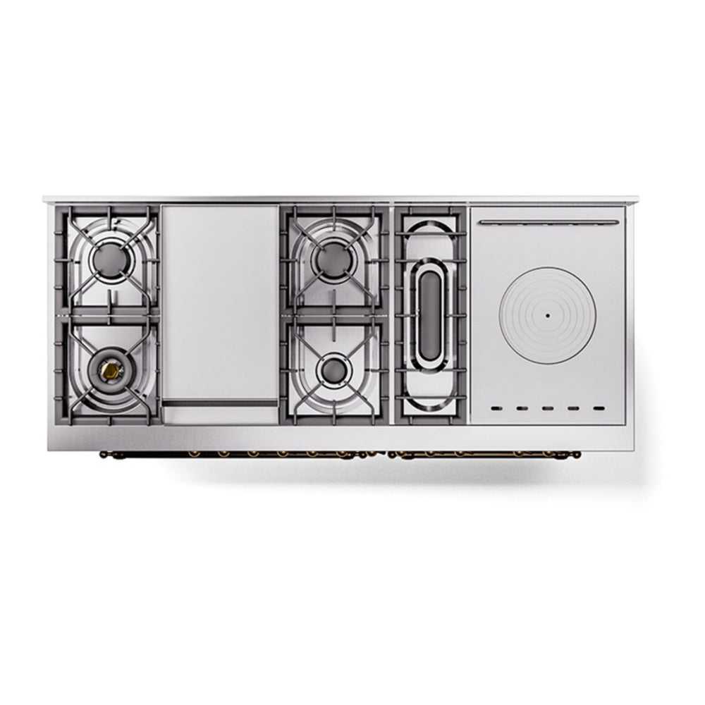 ILVE Nostalgie II 60" Stainless Steel Dual Fuel Range with 7 Burners, Griddle and French Top Solid Door Liquid Propane