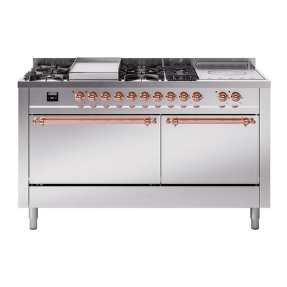 ILVE Nostalgie II 60" Stainless Steel Dual Fuel Range with 7 Burners, Griddle and French Top Solid Door Liquid Propane