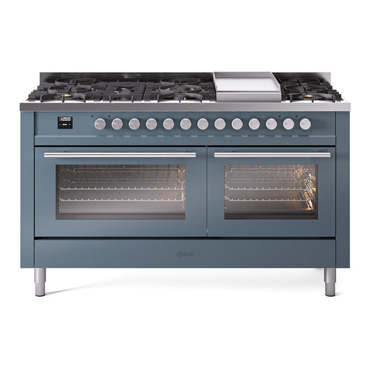 ILVE Professional Plus II 60" Dual Fuel Range with 9 Burners and Griddle Triple Glass Door Liquid Propane