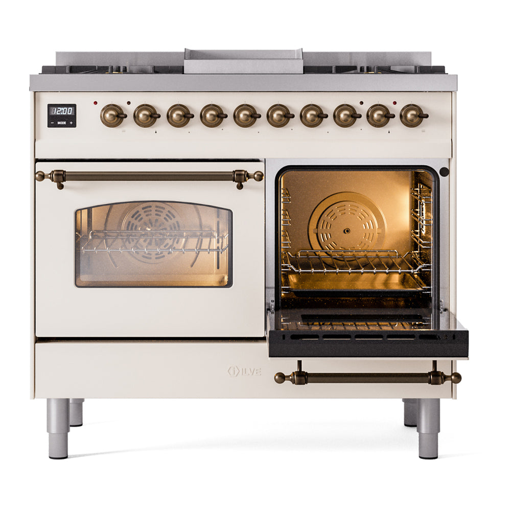 ILVE Nostalgie II 40" Antique White Dual Fuel Range with 6 Burners and Griddle Triple Glass Door Liquid Propane
