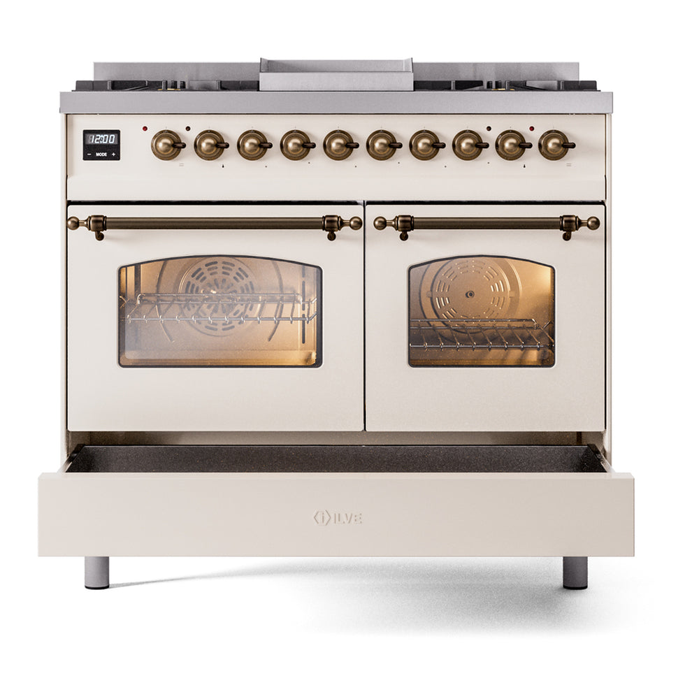ILVE Nostalgie II 40" Antique White Dual Fuel Range with 6 Burners and Griddle Triple Glass Door Liquid Propane