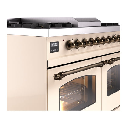 ILVE Nostalgie II 40" Antique White Dual Fuel Range with 6 Burners and Griddle Triple Glass Door Liquid Propane