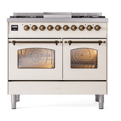 ILVE Nostalgie II 40" Antique White Dual Fuel Range with 6 Burners and Griddle Triple Glass Door Natural Gas