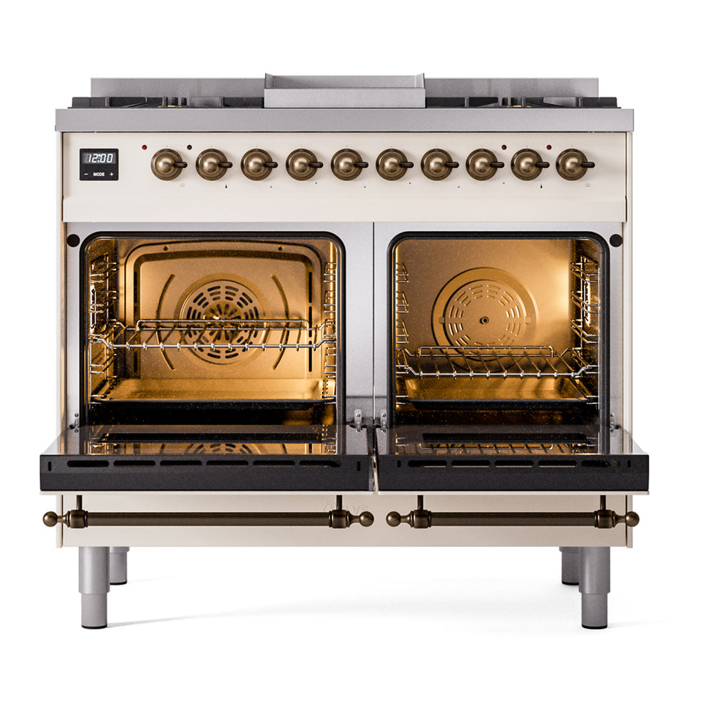ILVE Nostalgie II 40" Antique White Dual Fuel Range with 6 Burners and Griddle Triple Glass Door Natural Gas