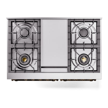 ILVE Nostalgie II 40" Antique White Dual Fuel Range with 6 Burners and Griddle Triple Glass Door Natural Gas
