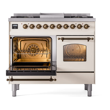 ILVE Nostalgie II 40" Antique White Dual Fuel Range with 6 Burners and Griddle Triple Glass Door Natural Gas