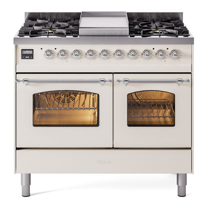 ILVE Nostalgie II 40" Antique White Dual Fuel Range with 6 Burners and Griddle Triple Glass Door Natural Gas
