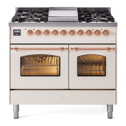 ILVE Nostalgie II 40" Antique White Dual Fuel Range with 6 Burners and Griddle Triple Glass Door Natural Gas
