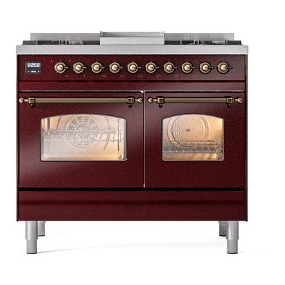 ILVE Nostalgie II 40" Burgundy Dual Fuel Range with 6 Burners and Griddle Triple Glass Door Natural Gas