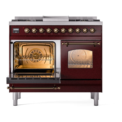 ILVE Nostalgie II 40" Burgundy Dual Fuel Range with 6 Burners and Griddle Triple Glass Door Natural Gas