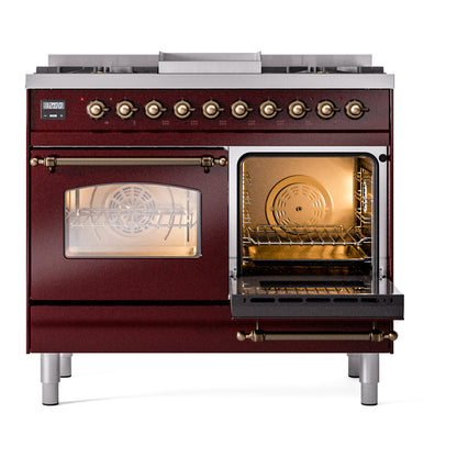 ILVE Nostalgie II 40" Burgundy Dual Fuel Range with 6 Burners and Griddle Triple Glass Door Natural Gas