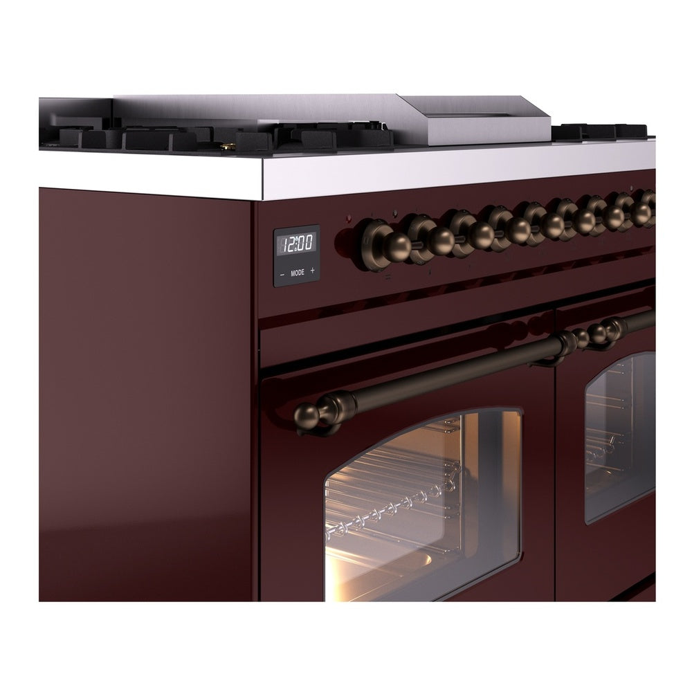 ILVE Nostalgie II 40" Burgundy Dual Fuel Range with 6 Burners and Griddle Triple Glass Door Natural Gas