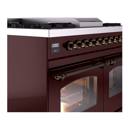 ILVE Nostalgie II 40" Burgundy Dual Fuel Range with 6 Burners and Griddle Triple Glass Door Natural Gas
