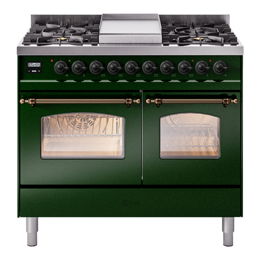 ILVE Nostalgie II 40" Emerald Green Dual Fuel Range with 6 Burners and Griddle Triple Glass Door Liquid Propane