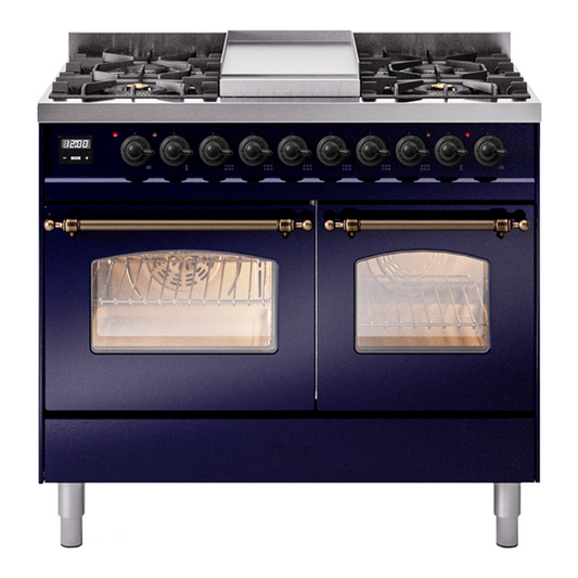 ILVE Nostalgie II 40" Midnight Blue Dual Fuel Range with 6 Burners and Griddle Triple Glass Door Liquid Propane
