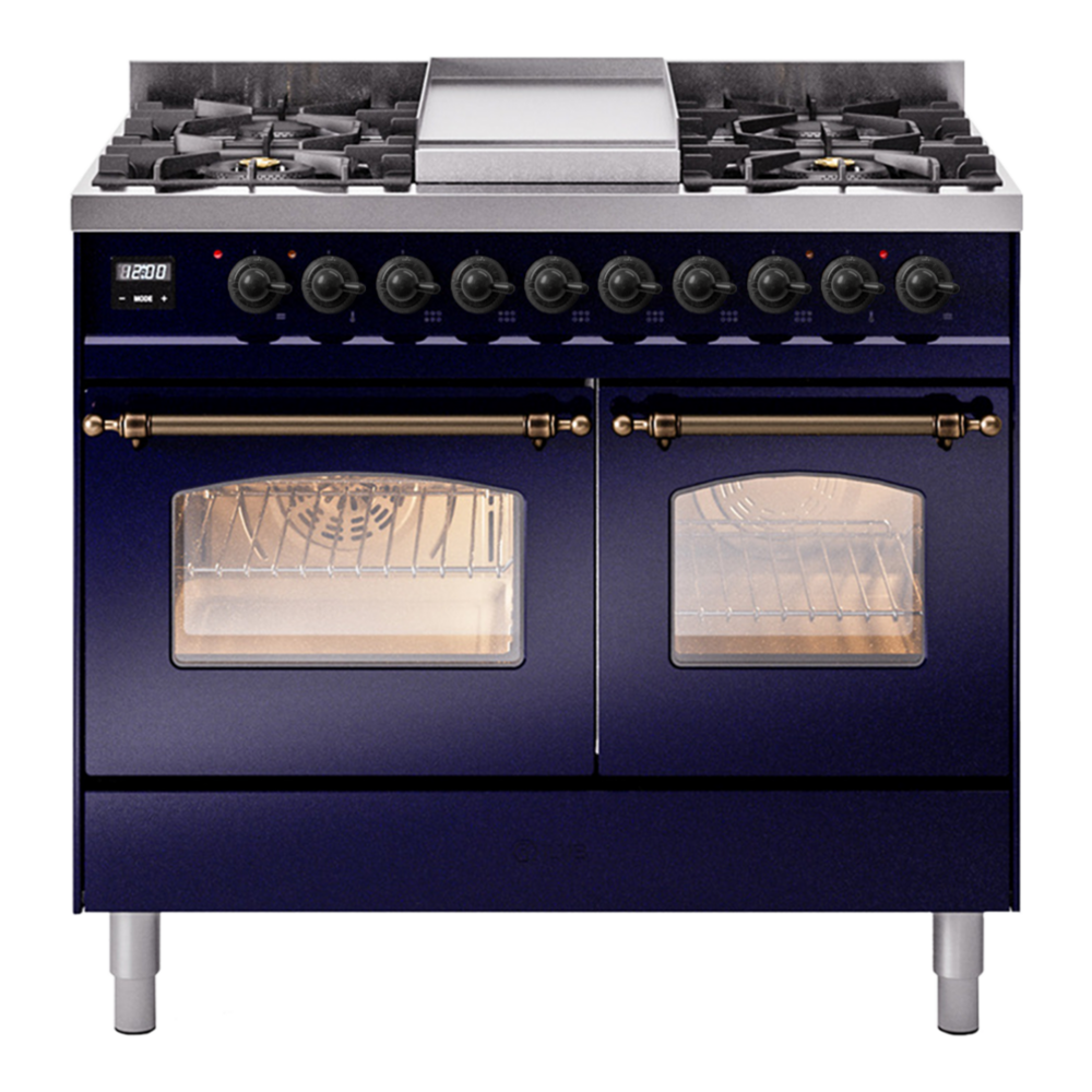 ILVE Nostalgie II 40" Midnight Blue Dual Fuel Range with 6 Burners and Griddle Triple Glass Door Natural Gas