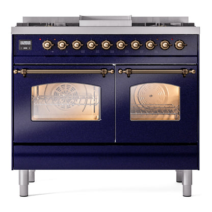 ILVE Nostalgie II 40" Midnight Blue Dual Fuel Range with 6 Burners and Griddle Triple Glass Door Natural Gas