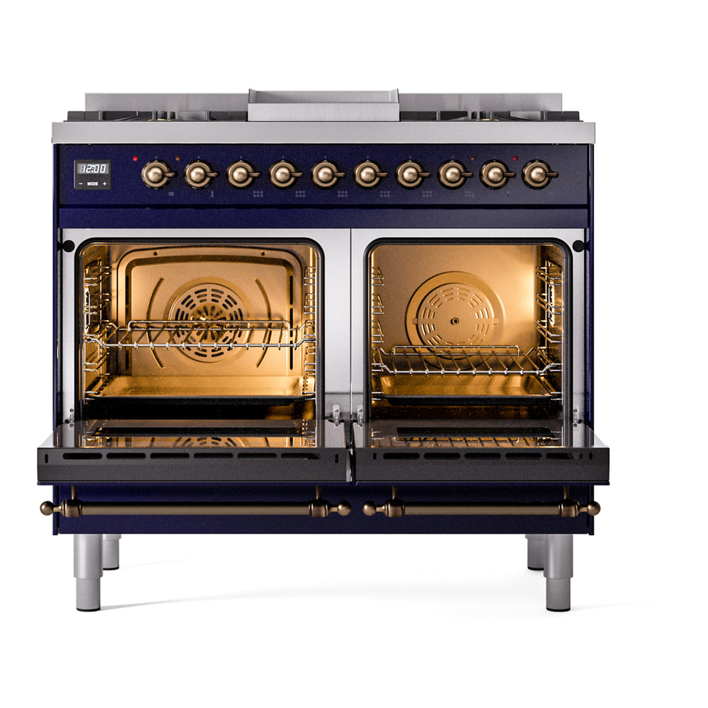 ILVE Nostalgie II 40" Midnight Blue Dual Fuel Range with 6 Burners and Griddle Triple Glass Door Natural Gas
