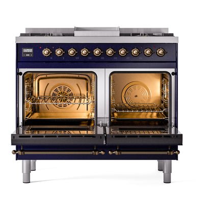 ILVE Nostalgie II 40" Midnight Blue Dual Fuel Range with 6 Burners and Griddle Triple Glass Door Natural Gas