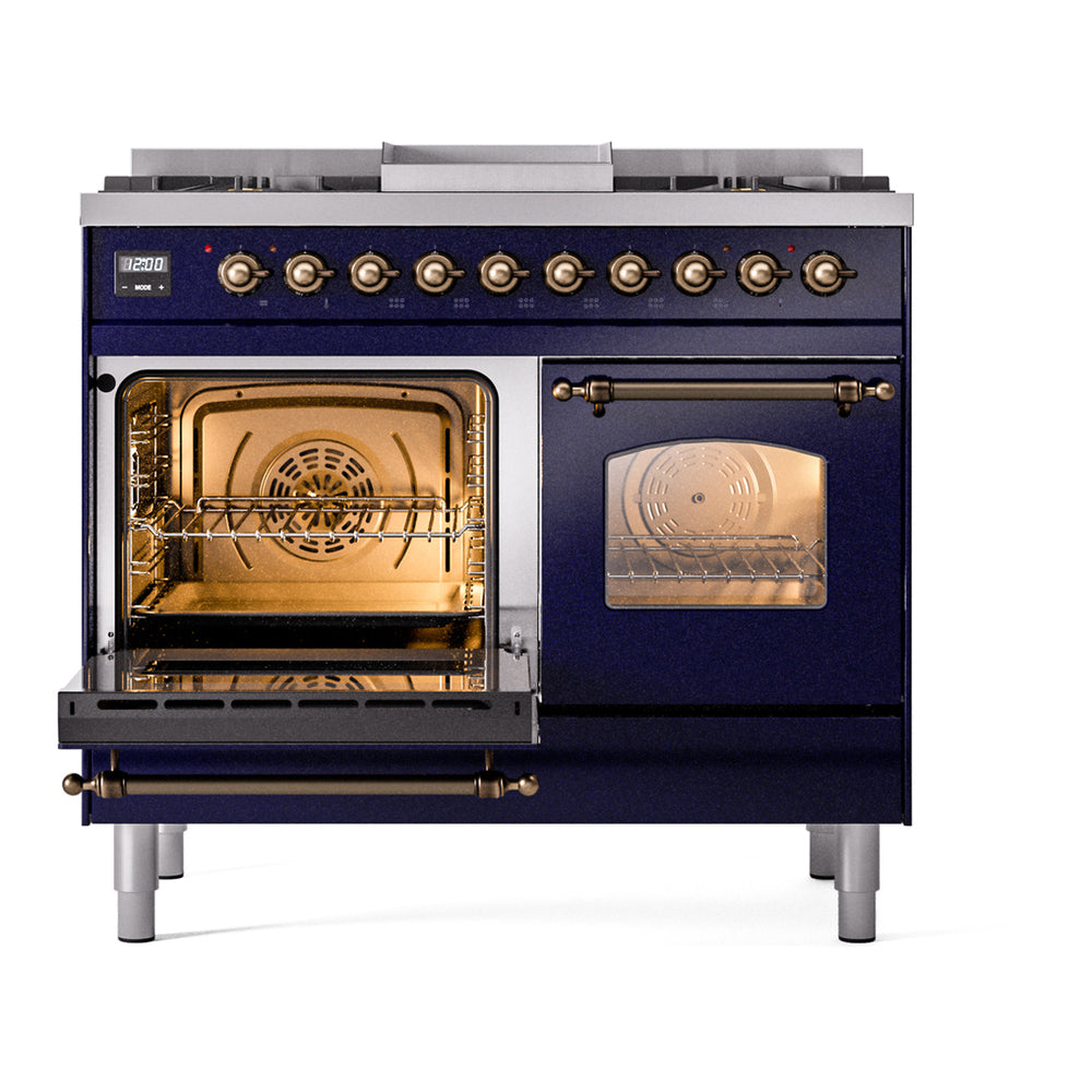 ILVE Nostalgie II 40" Midnight Blue Dual Fuel Range with 6 Burners and Griddle Triple Glass Door Natural Gas