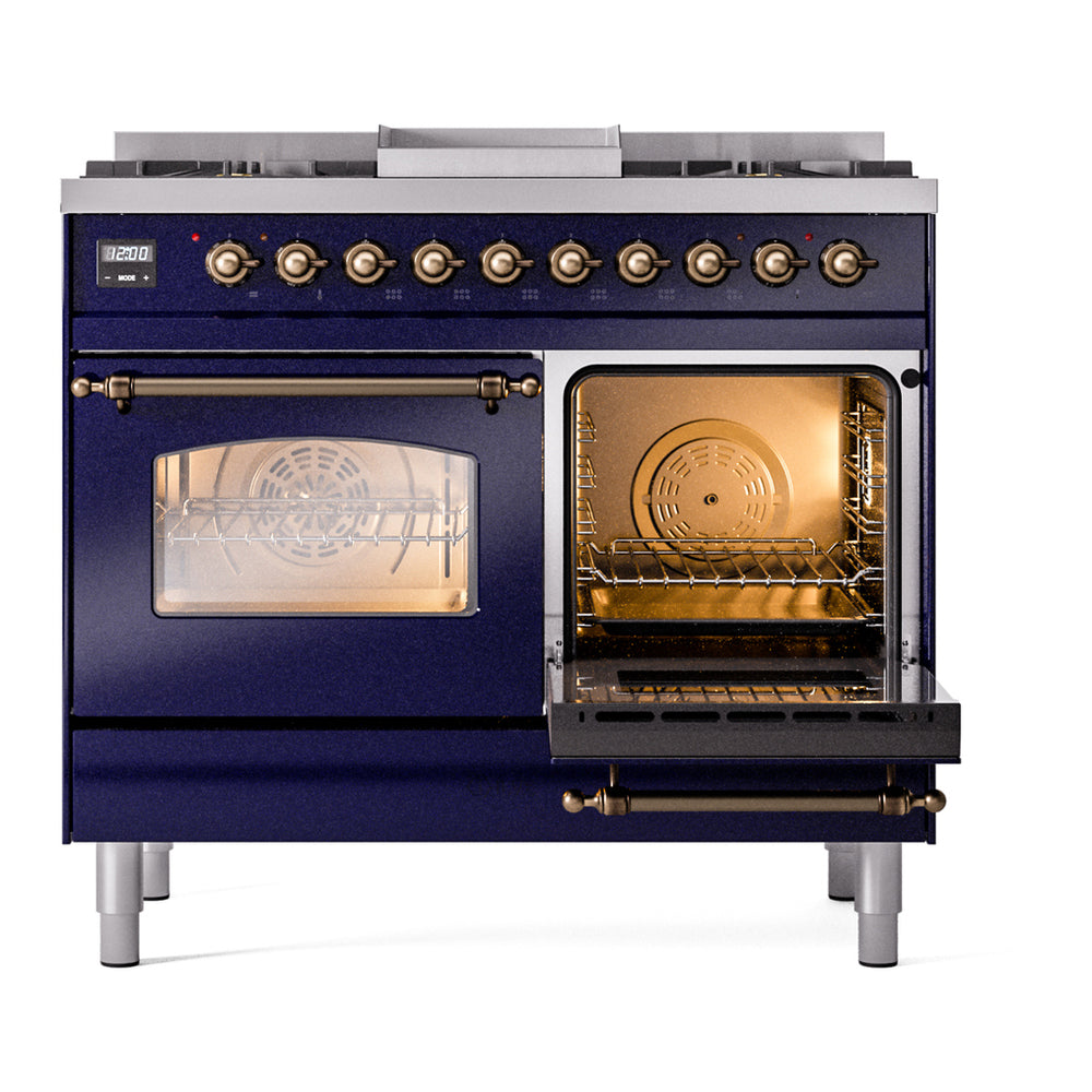 ILVE Nostalgie II 40" Midnight Blue Dual Fuel Range with 6 Burners and Griddle Triple Glass Door Natural Gas