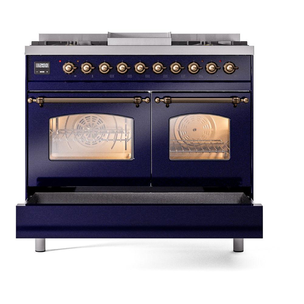 ILVE Nostalgie II 40" Midnight Blue Dual Fuel Range with 6 Burners and Griddle Triple Glass Door Natural Gas