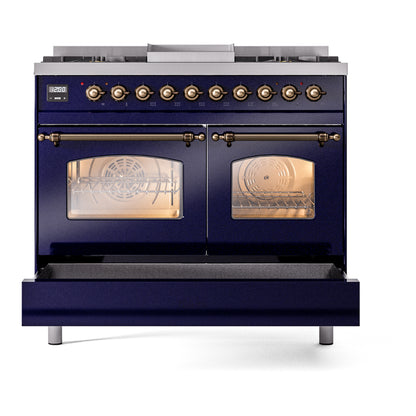 ILVE Nostalgie II 40" Midnight Blue Dual Fuel Range with 6 Burners and Griddle Triple Glass Door Natural Gas