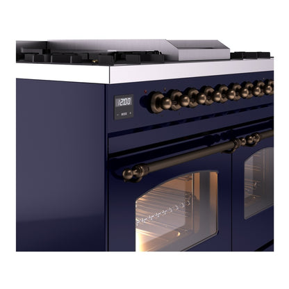 ILVE Nostalgie II 40" Midnight Blue Dual Fuel Range with 6 Burners and Griddle Triple Glass Door Natural Gas