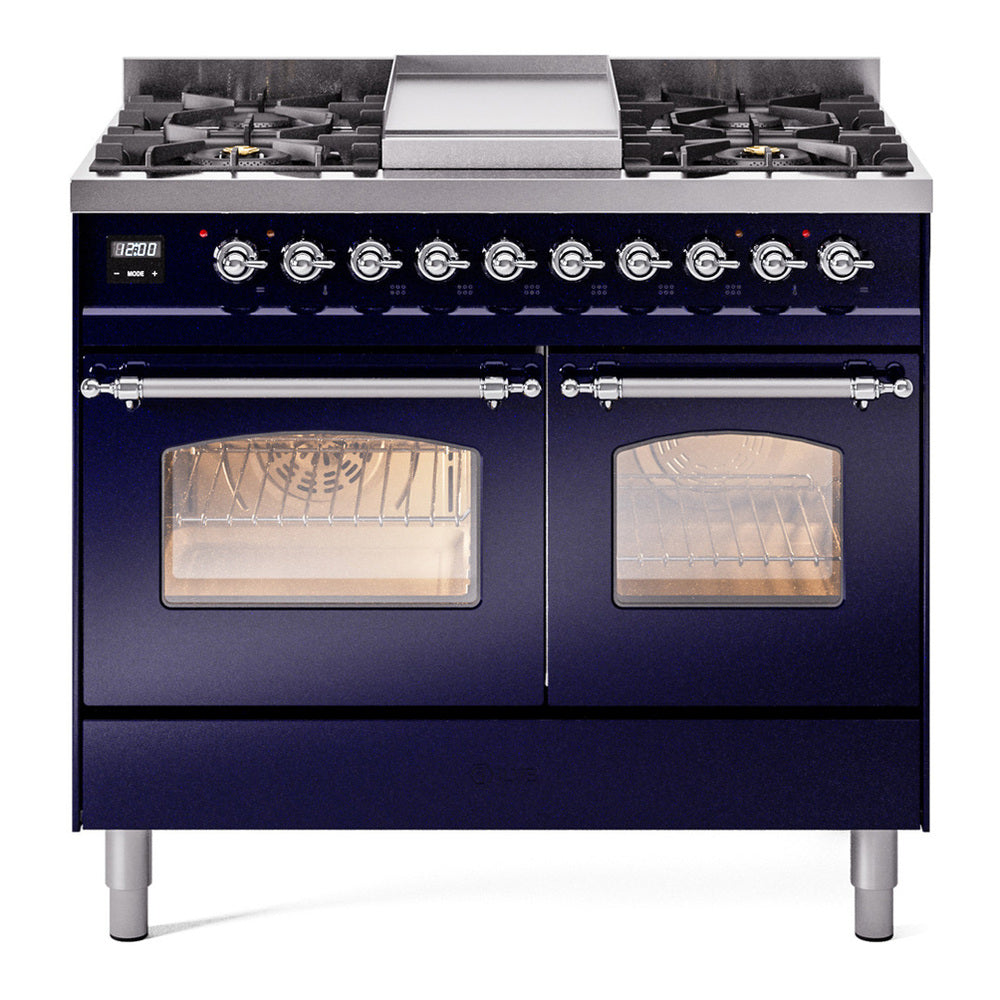 ILVE Nostalgie II 40" Midnight Blue Dual Fuel Range with 6 Burners and Griddle Triple Glass Door Natural Gas