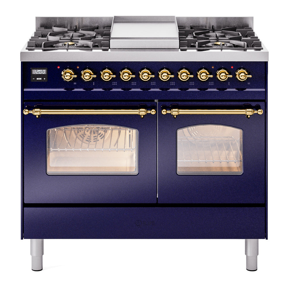 ILVE Nostalgie II 40" Midnight Blue Dual Fuel Range with 6 Burners and Griddle Triple Glass Door Natural Gas
