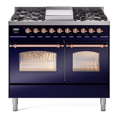 ILVE Nostalgie II 40" Midnight Blue Dual Fuel Range with 6 Burners and Griddle Triple Glass Door Natural Gas