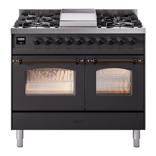 ILVE Nostalgie II 40" Graphite Matte Dual Fuel Range with 6 Burners and Griddle Triple Glass Door Natural Gas