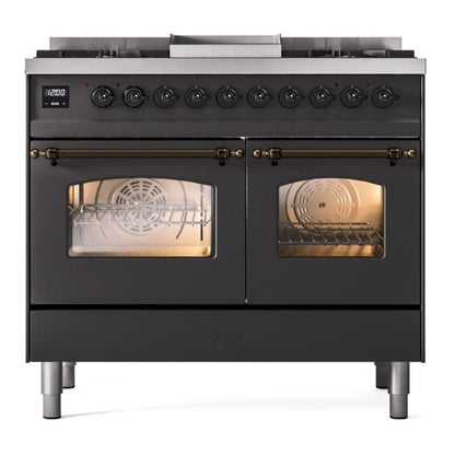 ILVE Nostalgie II 40" Graphite Matte Dual Fuel Range with 6 Burners and Griddle Triple Glass Door Natural Gas