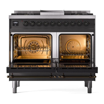 ILVE Nostalgie II 40" Graphite Matte Dual Fuel Range with 6 Burners and Griddle Triple Glass Door Natural Gas