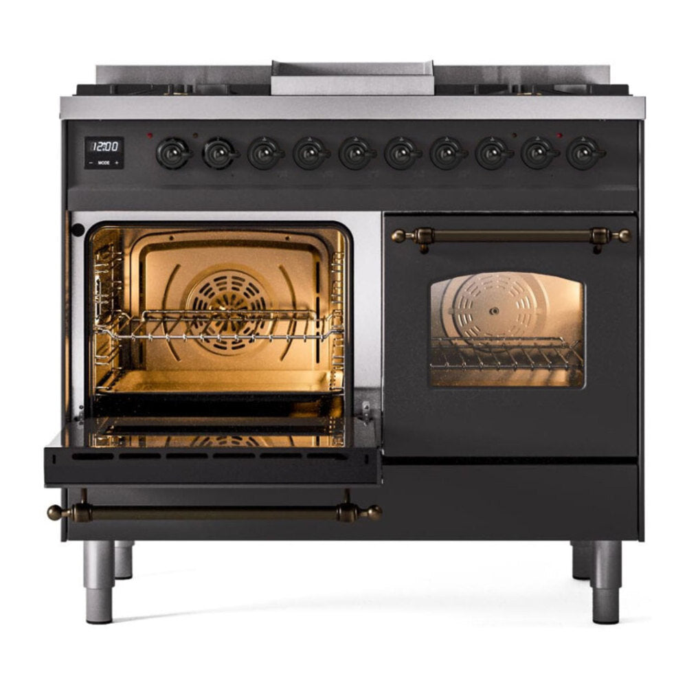 ILVE Nostalgie II 40" Graphite Matte Dual Fuel Range with 6 Burners and Griddle Triple Glass Door Natural Gas