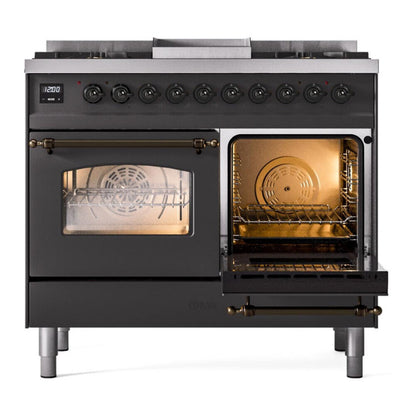 ILVE Nostalgie II 40" Graphite Matte Dual Fuel Range with 6 Burners and Griddle Triple Glass Door Natural Gas