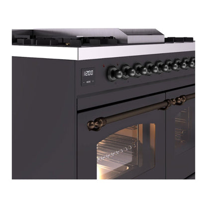ILVE Nostalgie II 40" Graphite Matte Dual Fuel Range with 6 Burners and Griddle Triple Glass Door Natural Gas