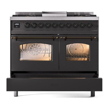 ILVE Nostalgie II 40" Graphite Matte Dual Fuel Range with 6 Burners and Griddle Triple Glass Door Natural Gas