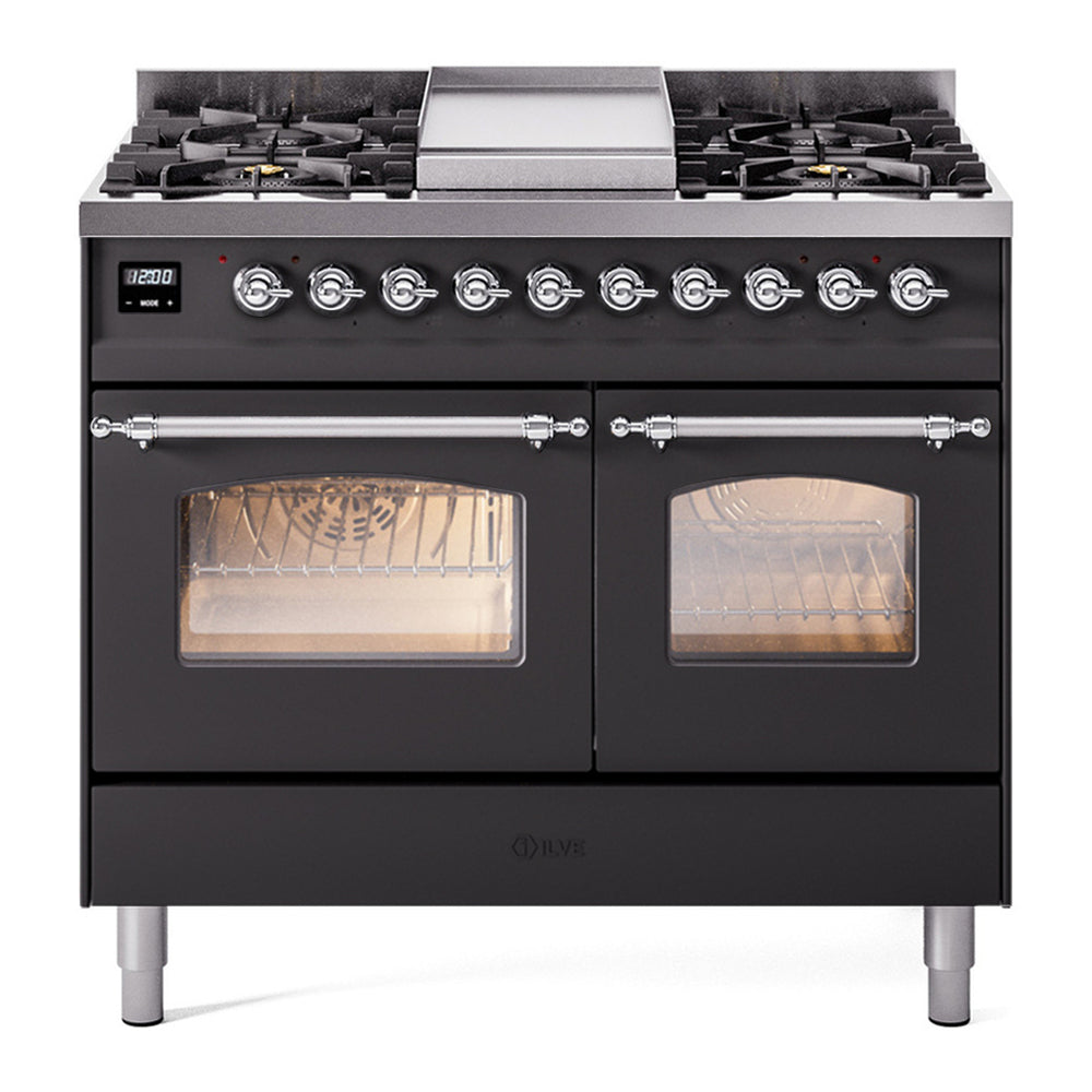 ILVE Nostalgie II 40" Graphite Matte Dual Fuel Range with 6 Burners and Griddle Triple Glass Door Natural Gas