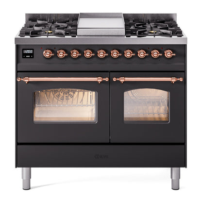ILVE Nostalgie II 40" Graphite Matte Dual Fuel Range with 6 Burners and Griddle Triple Glass Door Natural Gas